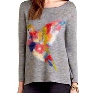 Anthropologie Starla M. Hoffman Hummingbird Pullover Sweater in Gray Size Small